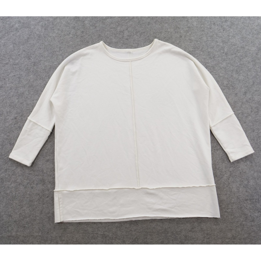 Spanx Top Womens Small Oversized White Raw Hem Exposed Seams Long Sleeve